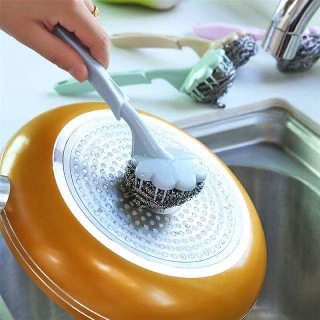 Flower Shape Stainless Steel Wire Ball Brush With Handle