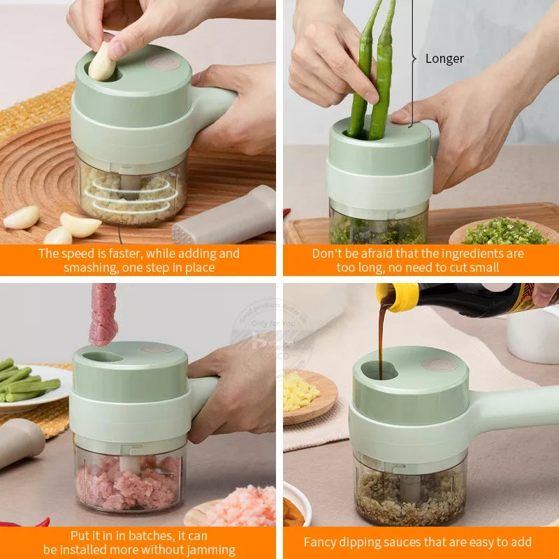 4 in 1 USB Rechargeable Wireless Handheld Electric Food Chopper Vegetable Cutter Set/Vegetable Chopper and Meat grinder
