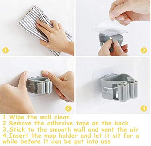 Pack of 2 Multifunctional Wall Mounted Self-Adhesive Mop Holder