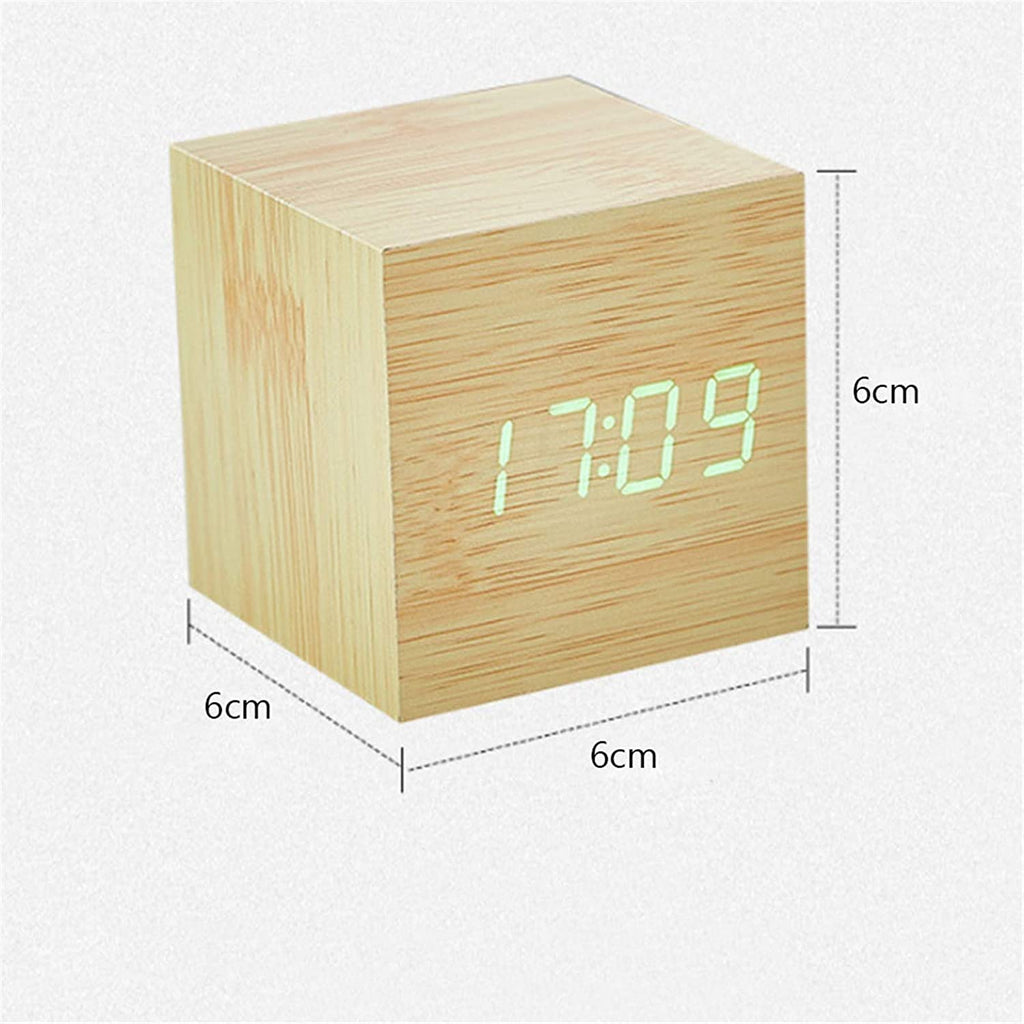 Rechargeable Square Wooden Alarm Clock Voice Control Snooze Function