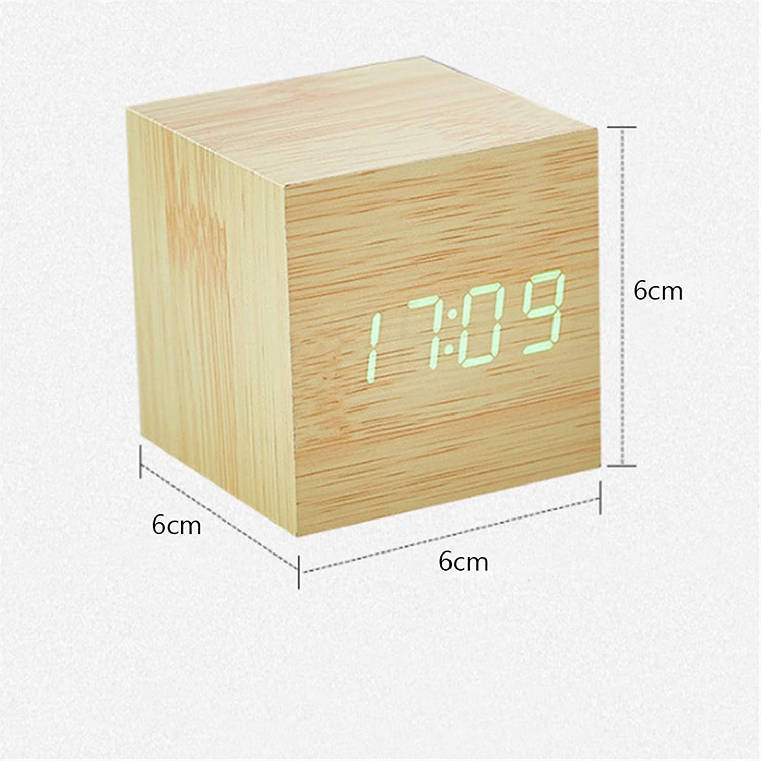 Rechargeable Square Wooden Alarm Clock Voice Control Snooze Function