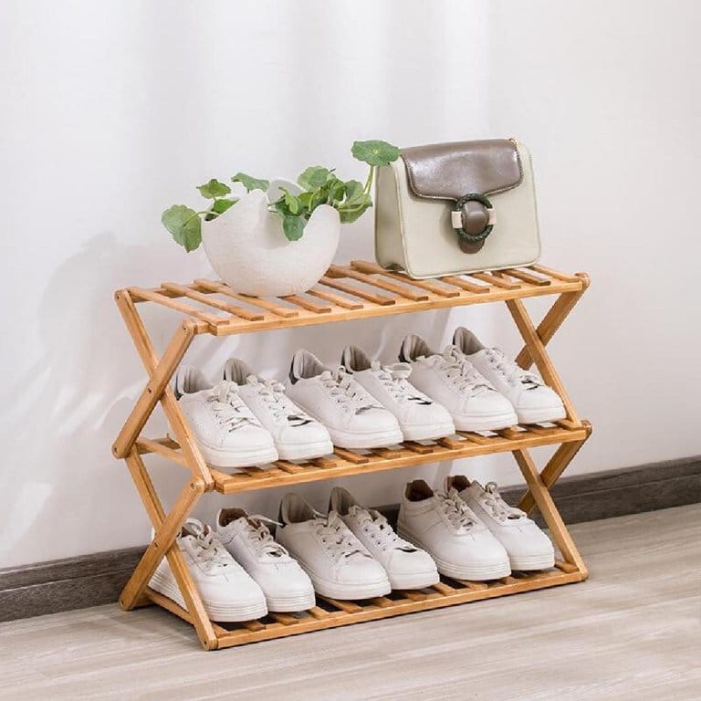 Multifunctional Foldable Water Proof Bamboo Wooden Shoes Rack 3 Steps