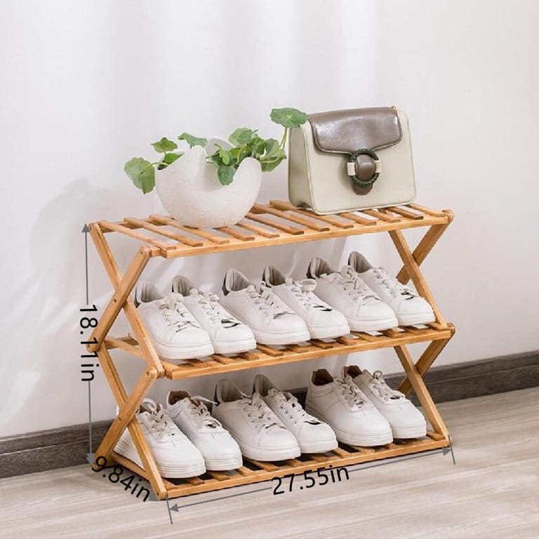 Multifunctional Foldable Water Proof Bamboo Wooden Shoes Rack 3 Steps