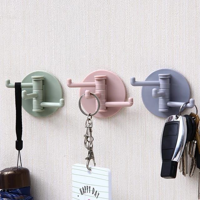Pack of 2 Self Adhesive 3 Branch Holder Hooks Rotating 180°