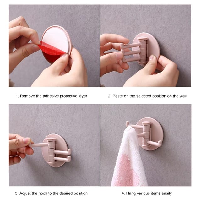 Pack of 2 Self Adhesive 3 Branch Holder Hooks Rotating 180°