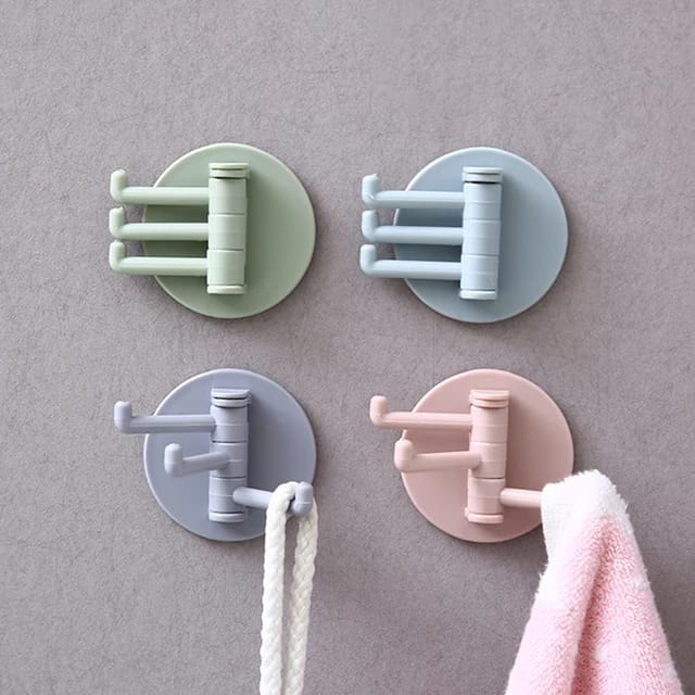 Pack of 2 Self Adhesive 3 Branch Holder Hooks Rotating 180°