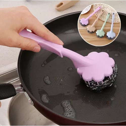 Flower Shape Stainless Steel Wire Ball Brush With Handle