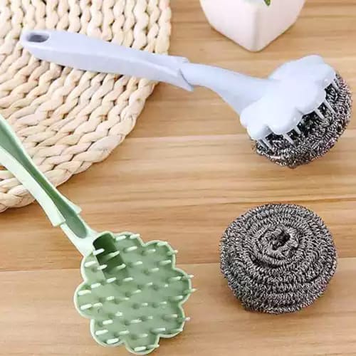 Flower Shape Stainless Steel Wire Ball Brush With Handle