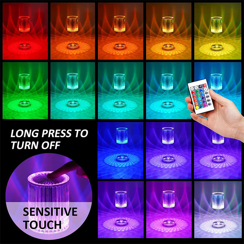 ⚡16 Color Rechargeable LED Crystal Projection Table Lamp With Remote Control💡